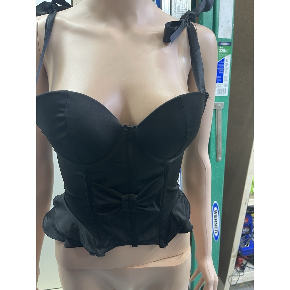 Body Rage Black‎ Satin Bustier Corset Top Sz S